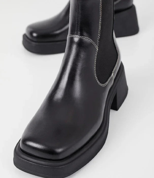 מגף צ'לסי שחור לנשים עם עקב מרובע מעוצב, נעל אופנתית של Chozen