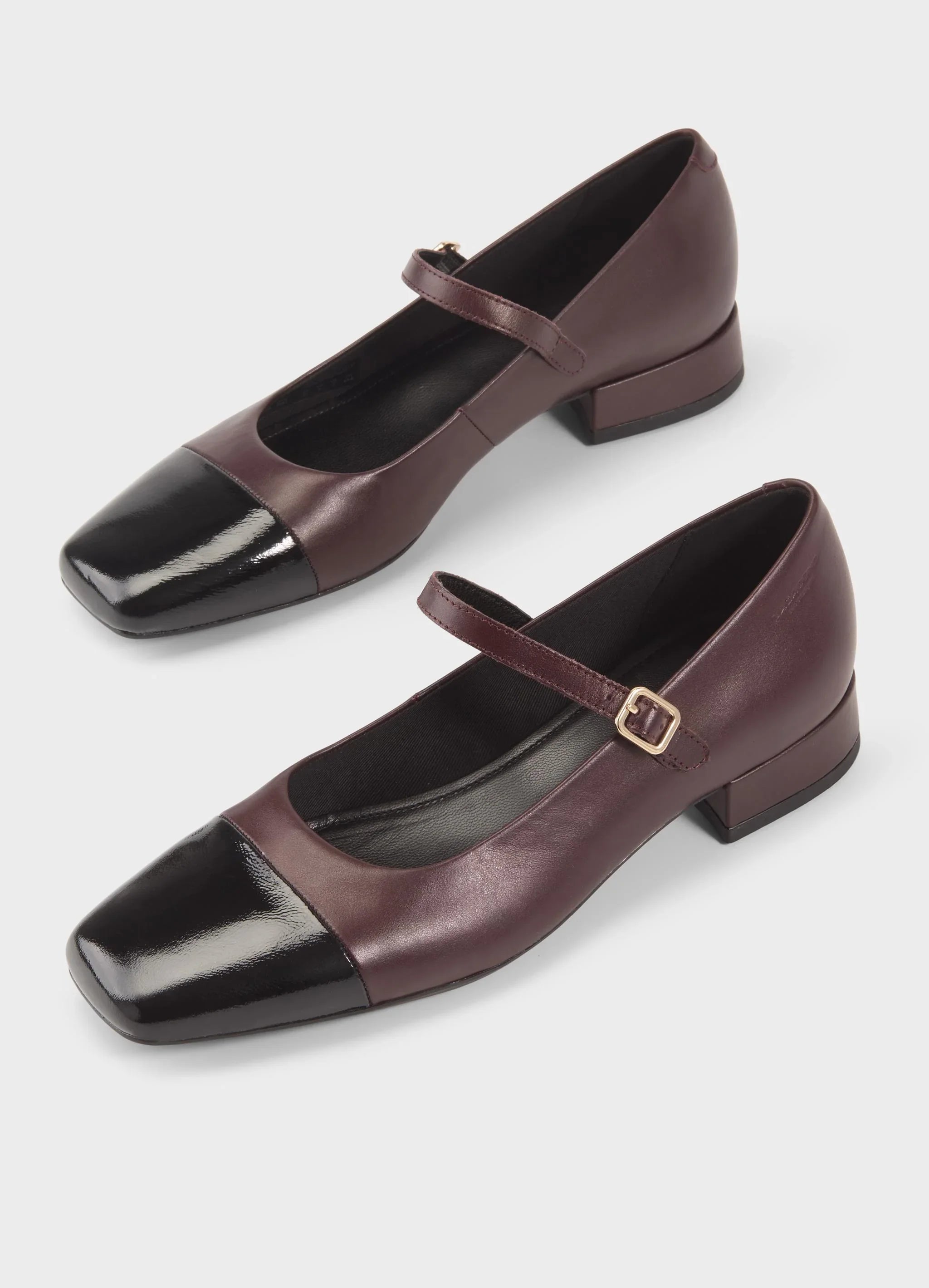 נעלי מרי ג'יין שטוחות לנשים בצבע בורדו עם קצה שחור, CHOZEN אופנה אלגנטית