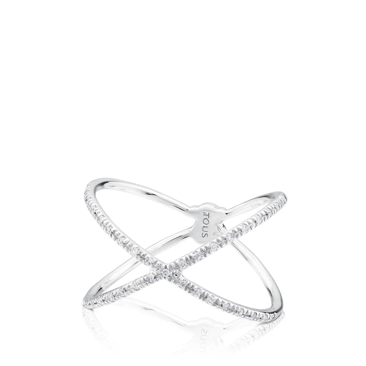 טבעת כסף פתוחה בעיצוב איקס משובצת אבני קריסטל, תכשיט יוקרתי של המותגים המובילים ב-CHOZEN