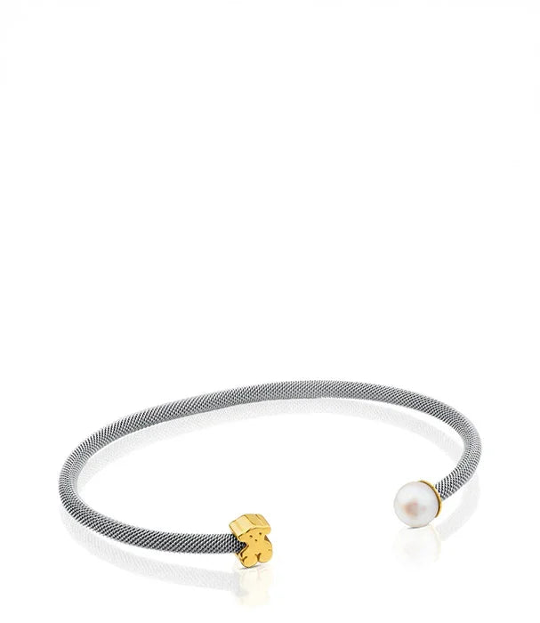 צמיד עדין מכסף עם סוגר זהב ופנינה, עיצוב אלגנטי ממותגי על CHOZEN