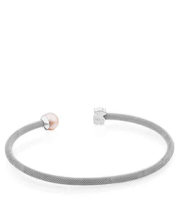 צמיד כסף פתוח עם פנינה ורודה עדינה, תכשיט יוקרתי של CHOZEN מבית קבוצת אלפא