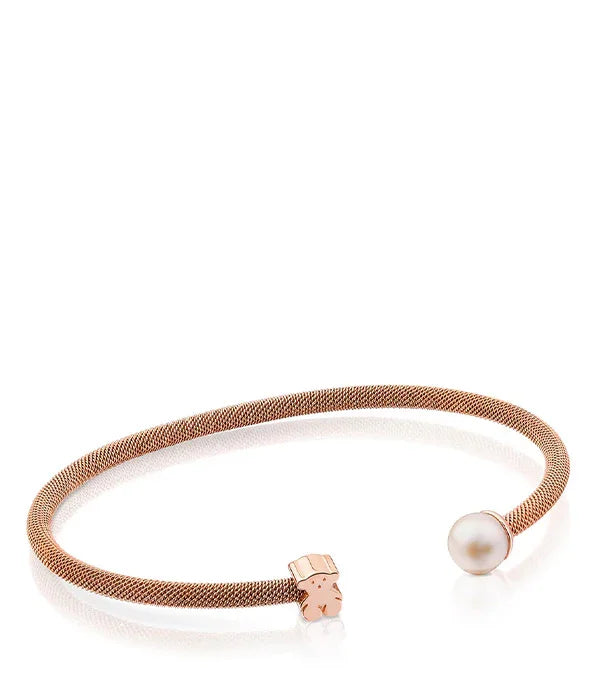 צמיד פתוח בצבע זהב אדום עם פנינה ותליון דובי, תכשיט אופנתי מבית CHOZEN