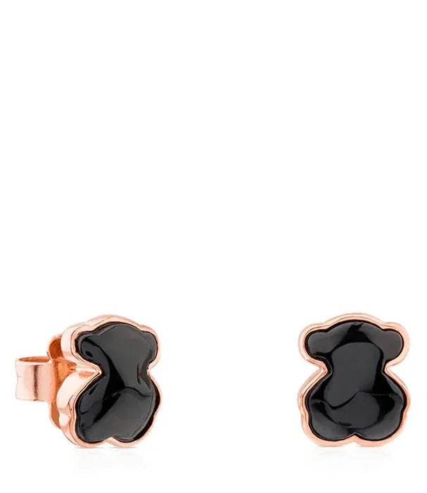 עגילי דובון זהב עם אבן שחורה, מבית CHOZEN, תכשיטים יוקרתיים לאישה