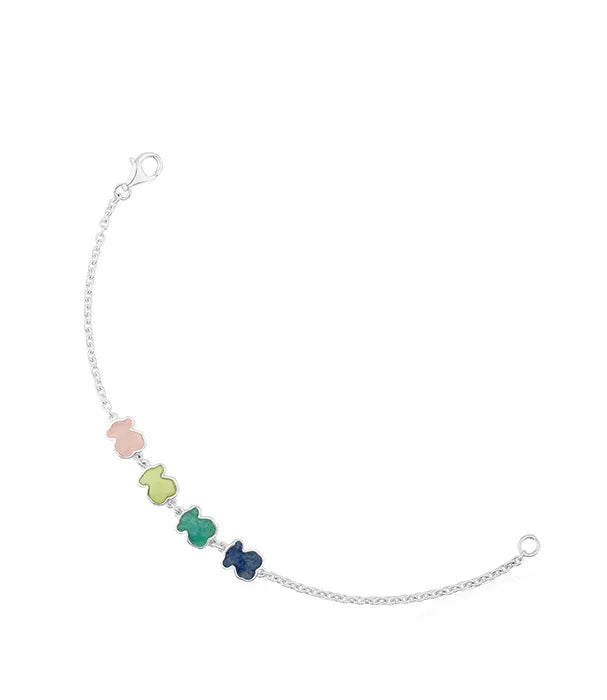 צמיד כסף עם חמישה תליונים צבעוניים בעיצוב דובי, תכשיט אופנתי של CHOZEN