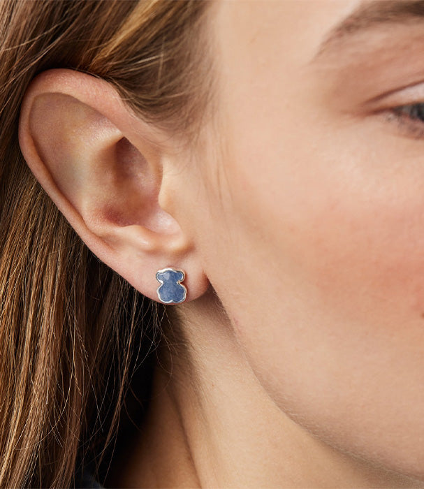 טואוס עגילי דובי בשילוב אבן חן New Color מכסף