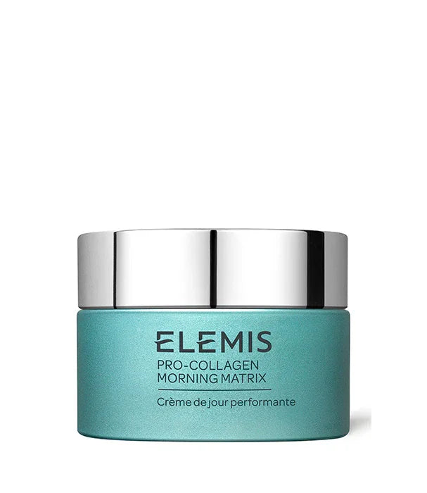 קרם פנים ELEMIS Pro-Collagen Morning Matrix באריזת טורקיז וכסף, מבית מותג יוקרה ב-CHOZEN