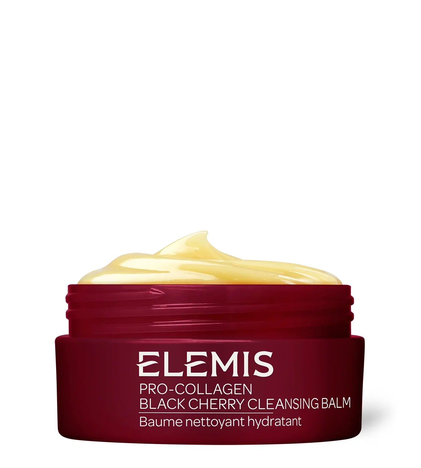 באלם ניקוי לחותי פרו-קולגן דובדבן שחור ELEMIS, קופסה בורדו פתוחה עם קרם צהוב, CHOZEN