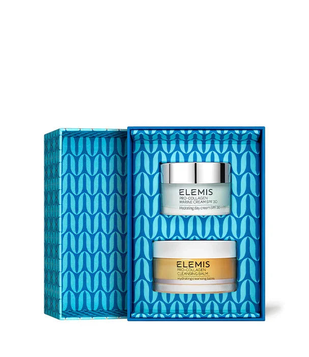 ערכת מתנה של ELEMIS עם קרם יומי ובלם ניקוי, עיצוב כחול יוקרתי, מוצרים מהמותגים המובילים ב-CHOZEN