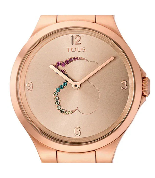 שעון יד נשים TOUS זהב ורוד עם עיטור אבני חן צבעוניות, עיצוב אלגנטי קלאסי, מבית CHOZEN