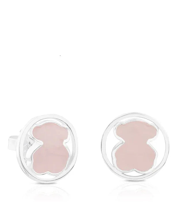 עגילי כסף בעיצוב דובי עם מרכז ורוד, תכשיט אופנתי מקבוצת אלפא CHOZEN