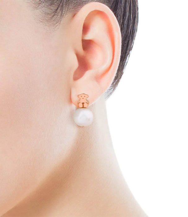 טואוס עגילי דובי בשילוב פנינה Super Micro מוורמיל ורוד