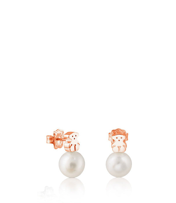 טואוס עגילי דובי בשילוב פנינה Super Micro מוורמיל ורוד