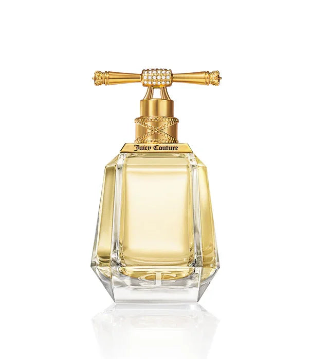 בקבוק בושם יוקרתי של Juicy Couture עם פקק זהב, צילום מוצר למותגי יוקרה CHOZEN