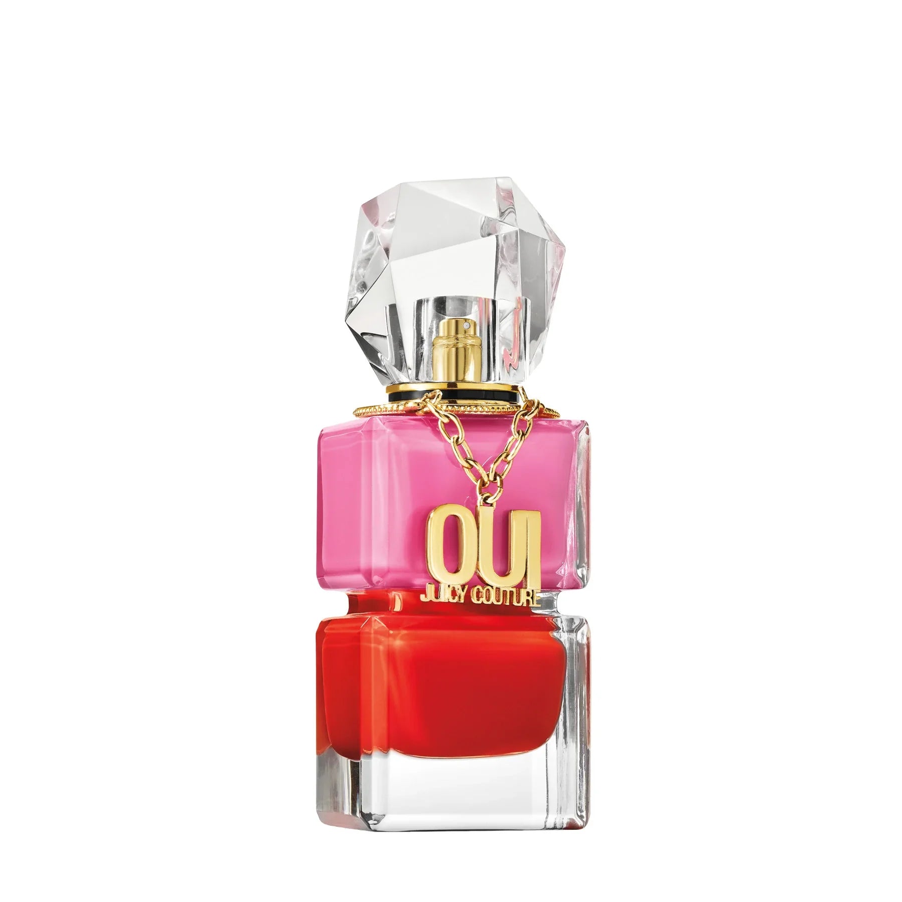 בקבוק בושם אופנתי צבעוני OU Juicy Couture עם מכסה גביש, רקע לבן, מותגים מובילים ב-CHOZEN