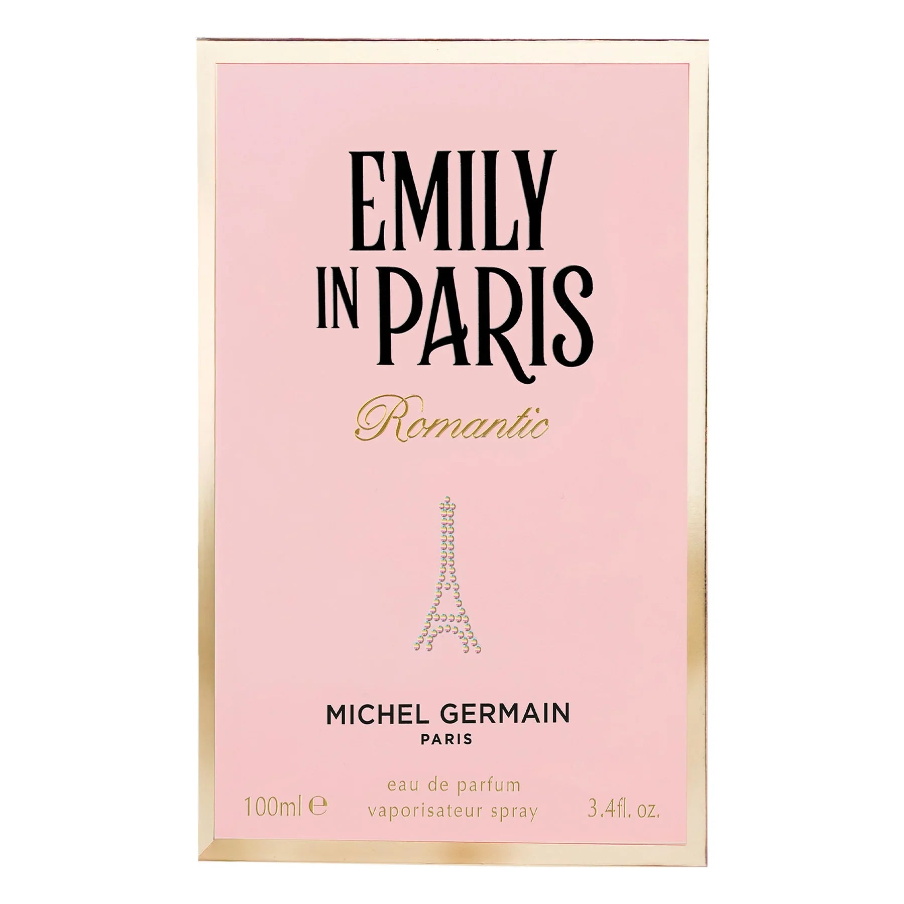אריזת בושם Emily in Paris Romantico של Michel Germain, רקע ורוד, להשלמת קולקציית מותגים ב-CHOZEN