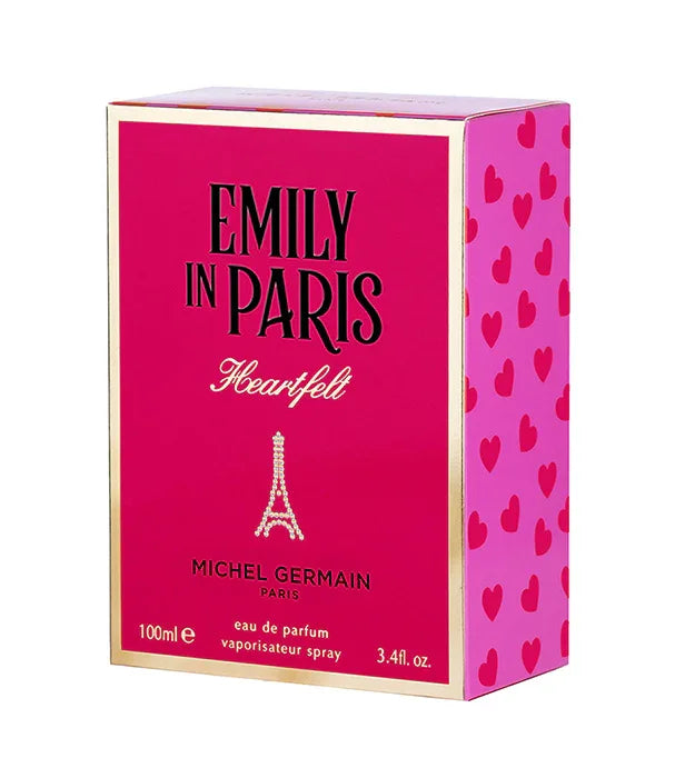 אריזת בושם Emily in Paris Heartfelt בצבע ורוד עם לבבות, MICHEL GERMAIN, מותגים בינלאומיים CHOZEN