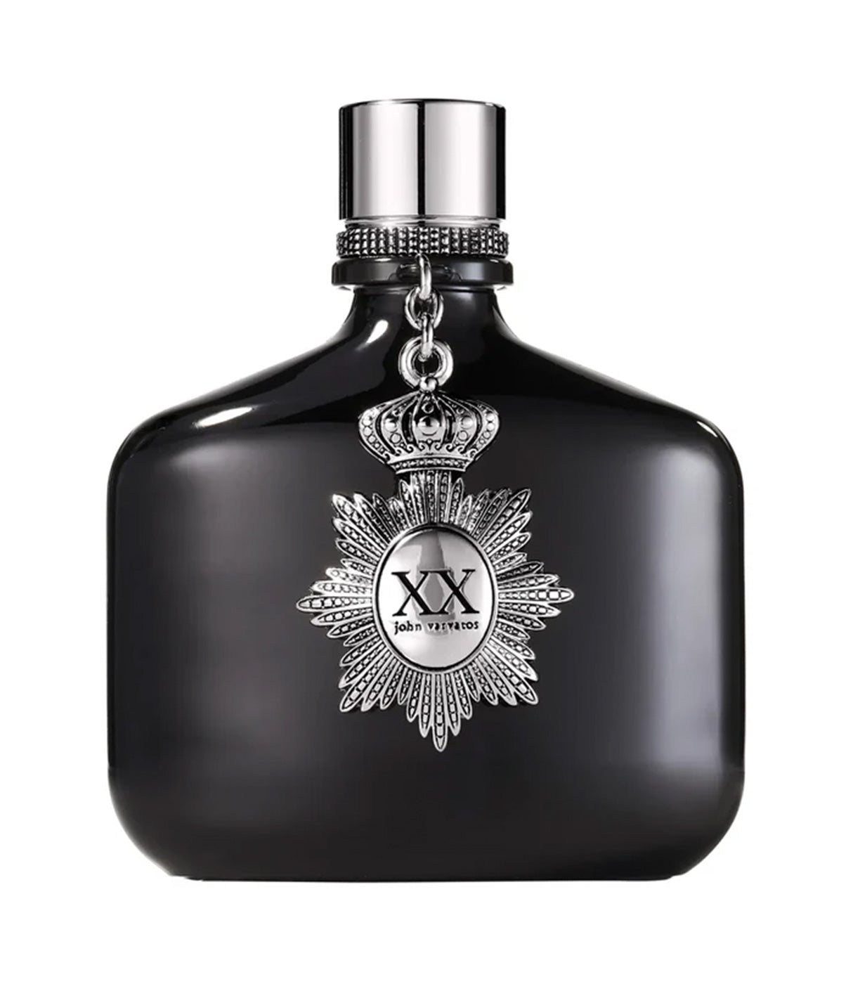 בקבוק בושם שחור יוקרתי לגברים עם עיטור מתכת כסוף ועיצוב מודרני