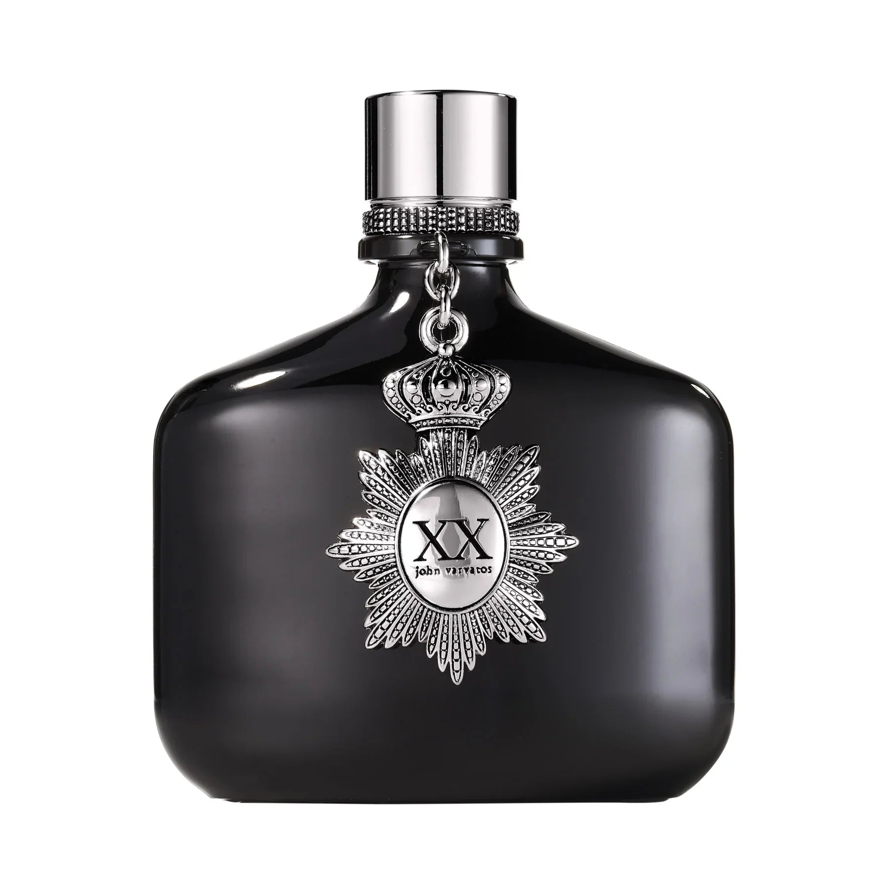 בקבוק בושם שחור יוקרתי עם עיטור כסף של John Varvatos, ממותגי CHOZEN