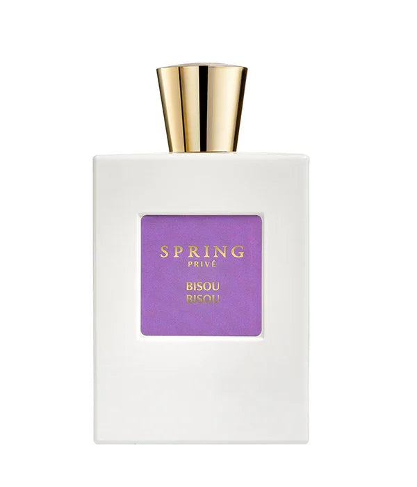 בושם SPRING PRIVÉ BISOU BISOU יוקרתי בבקבוק לבן עם פקק זהב, מבית CHOZEN