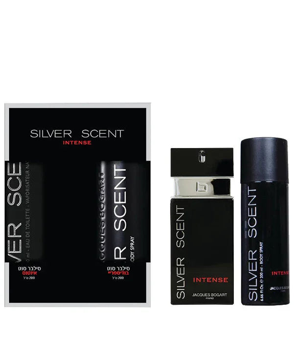 סט בושם ודאודורנט SILVER SCENT INTENSE של Jacques Bogart, אריזות שחורות ממותגי על ב-CHOZEN