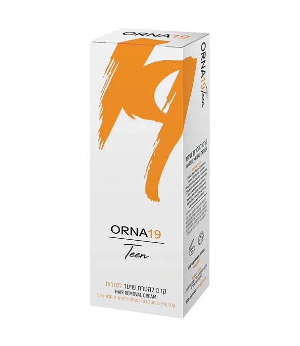 קרם להסרת שיער Orna19 Teen לנערות, אריזה לבנה עם עיצוב כתום, מוצג על רקע לבן