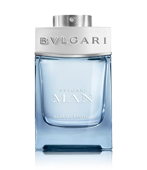 בושם גברים BVLGARI MAN Glacial Essence בקבוק זכוכית כחולה בעיצוב יוקרתי מבית המותגים המובילים