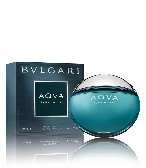 בושם BVLGARI AQVA Pour Homme לגברים, 100 מ"ל, תצוגה לצד האריזה, מבית המותגים המובילים CHOZEN