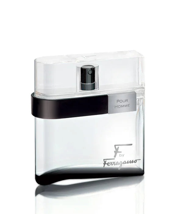 בקבוק בושם לגבר מעוצב, זכוכית שקופה עם מכסה וכיתוב 'POUR HOMME'