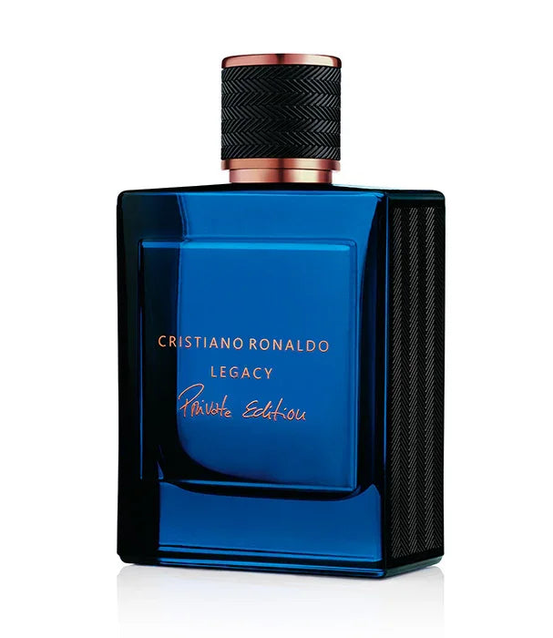 בקבוק בושם כחול יוקרתי כריסטיאנו רונאלדו לגאסי פרייבט אדישן עם כיתוב זהוב