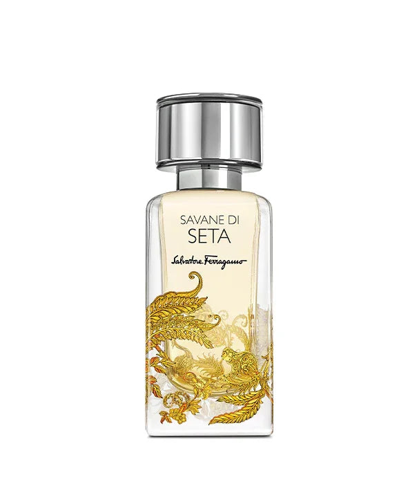 בקבוק בושם סוואנה דה סטה של סלווטורה פראגאמו עם עיטורים מוזהבים, מותג יוקרתי ב-CHOZEN