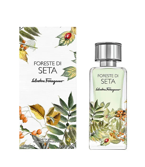 בושם Foreste di Seta סלבדור פרגמו, בקבוק ואריזה עם עיצוב עלים, בושם יוקרתי באתר CHOZEN