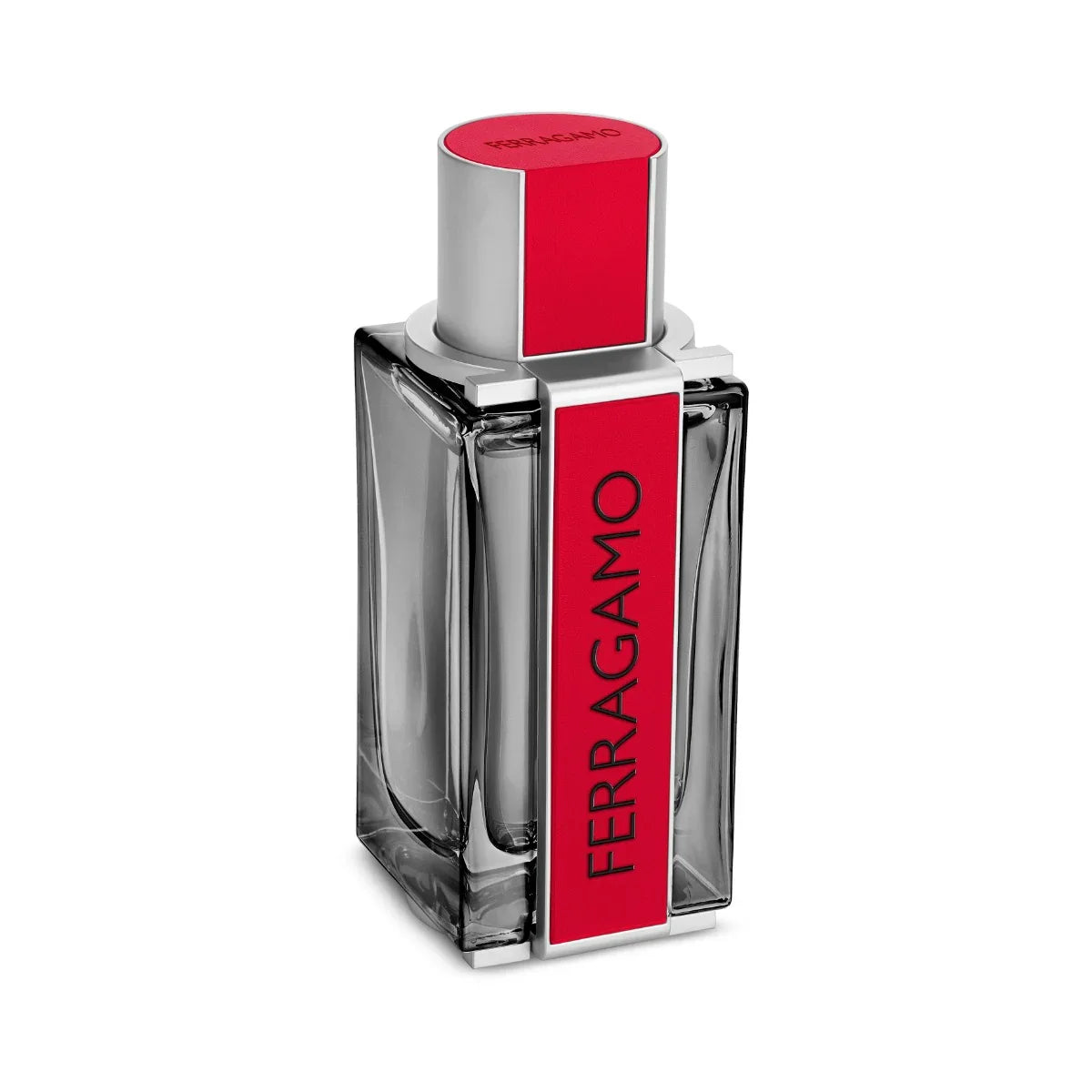 בקבוק בושם יוקרתי FERRAGAMO בעיצוב זכוכית, מוצג על רקע לבן, מותג בינלאומי CHOZEN