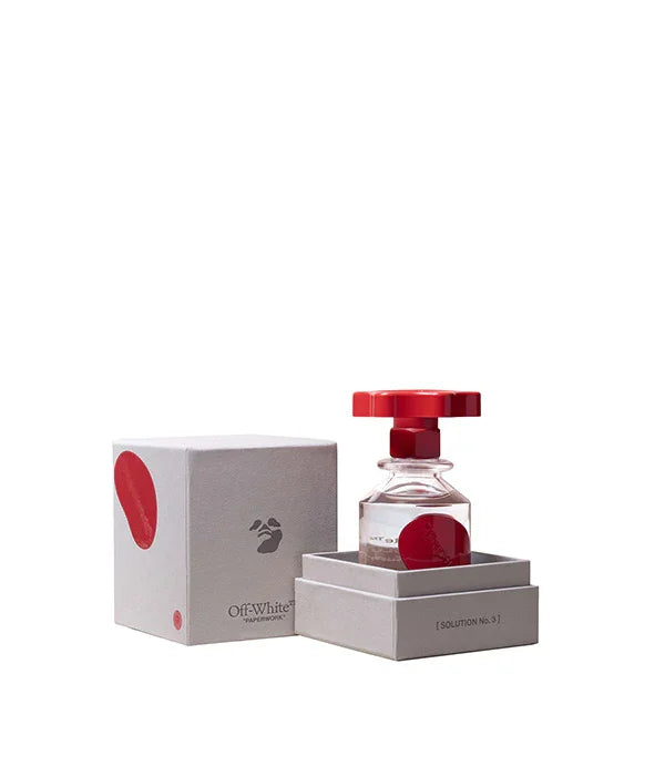 בושם Off-White Solution No.3 עם קופסה בעיצוב מודרני, מוצג על רקע לבן, CHOZEN מותגים מובילים