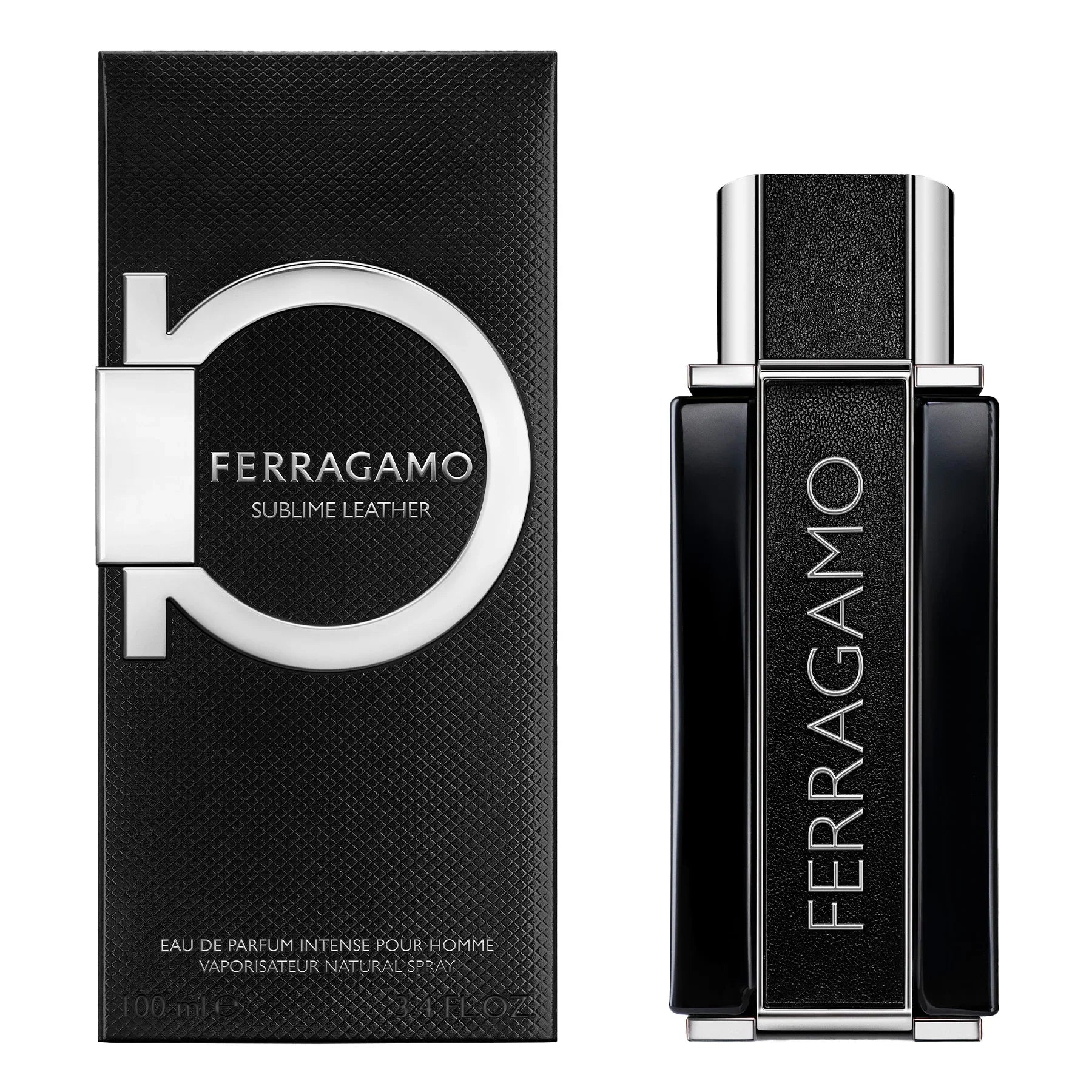בושם לגבר Ferragamo Sublime Leather בקופסה מהודרת שחורה, מבית מותג יוקרתי ב-CHOZEN