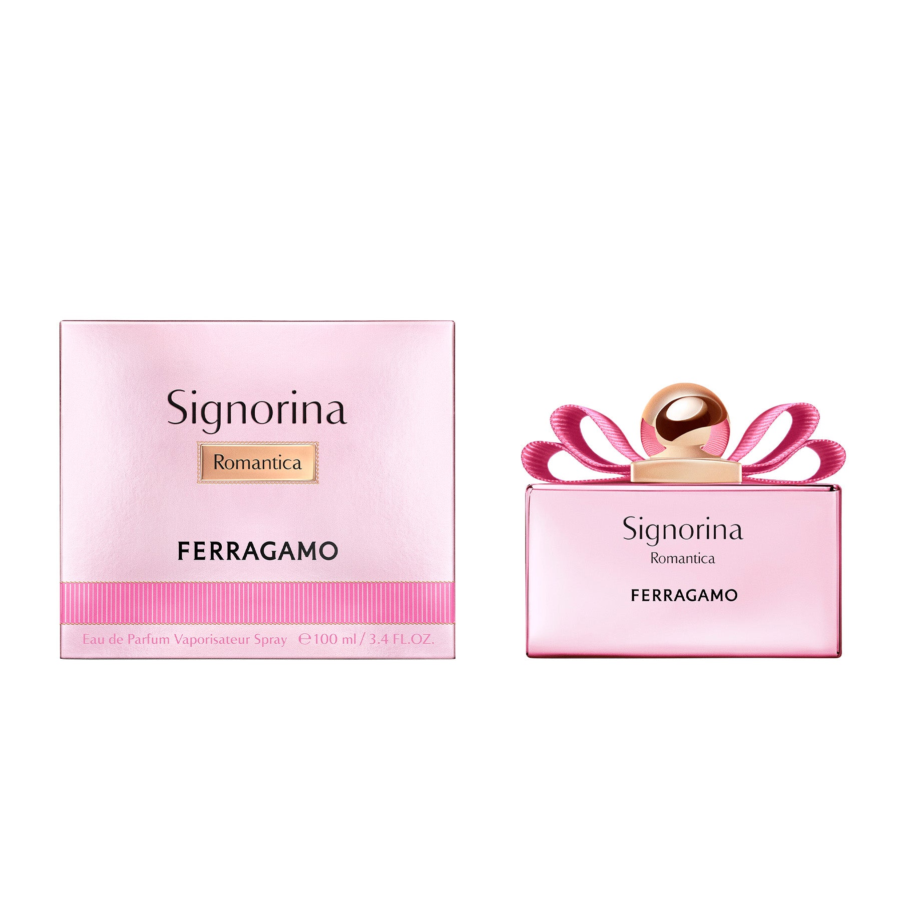 בושם לאישה Signorina Romantica של Ferragamo עם קופסה ובקבוק ורוד מעוצב