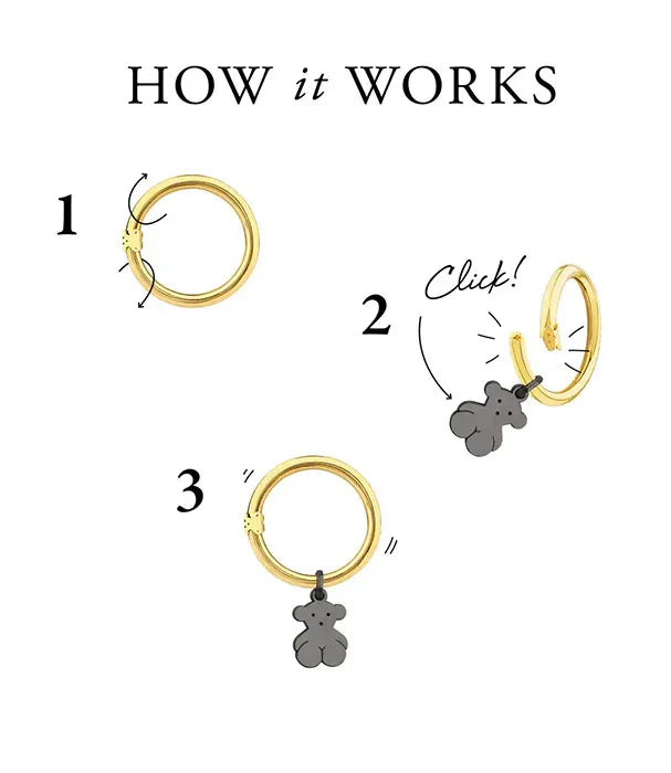 הדגמה של עגיל זהב עם תליון דובי מאת CHOZEN, הוראות פתיחה ושילוב התליון