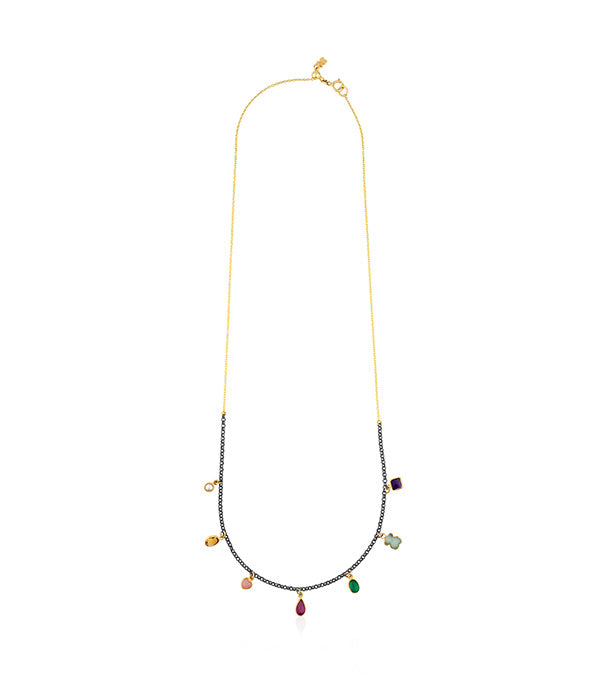 טואוס שרשרת Gem Power מזהב 18 קראט וכסף עם אבני חן מרובות צבעים