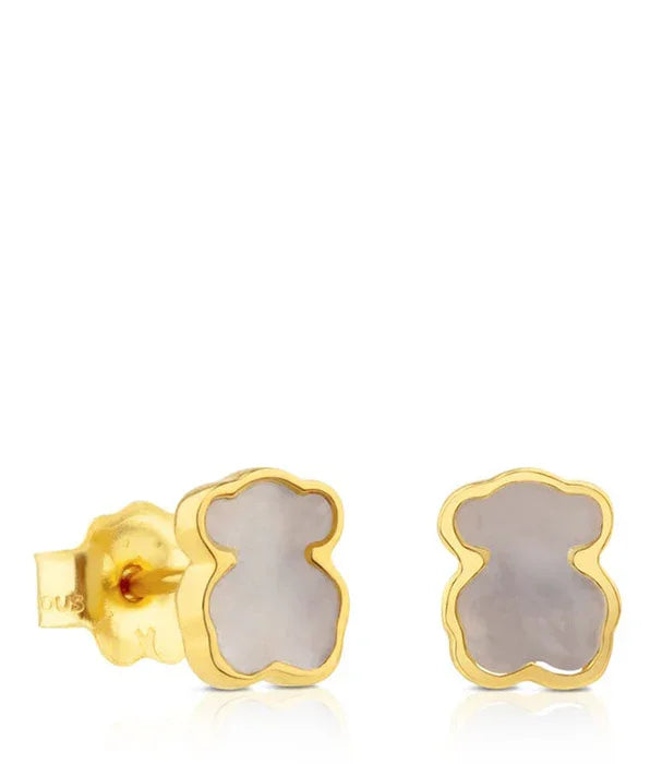 עגילי גולדפילד עדינים בעיצוב דובי בצבע זהב ולבן, תכשיטי אופנה מבית CHOZEN