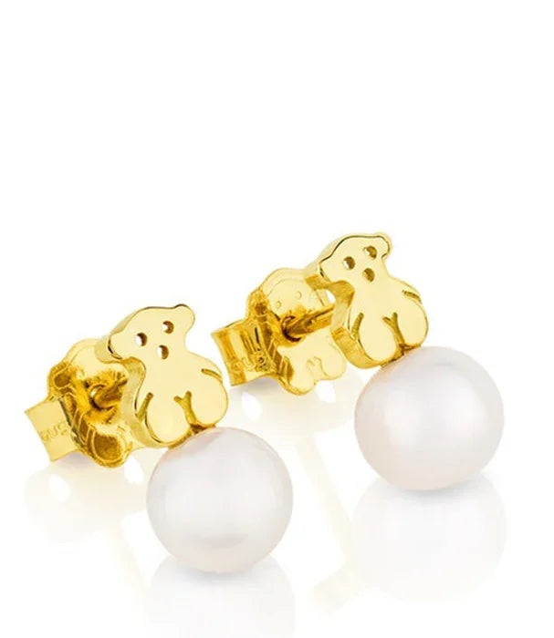 עגילי דובון זהב עם פנינה, תכשיטי יוקרה CHOZEN