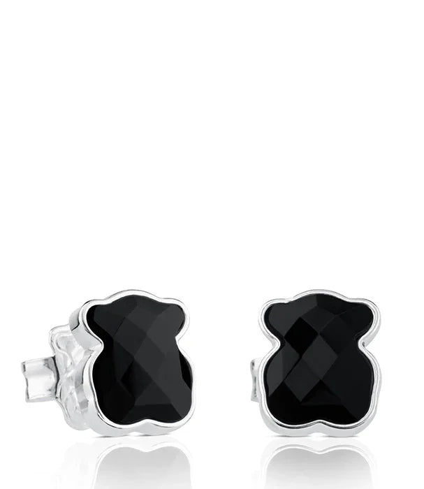 עגילי דובון כסף עם אבן שחורה, תכשיטים אופנתיים CHOZEN, קבוצת אלפא