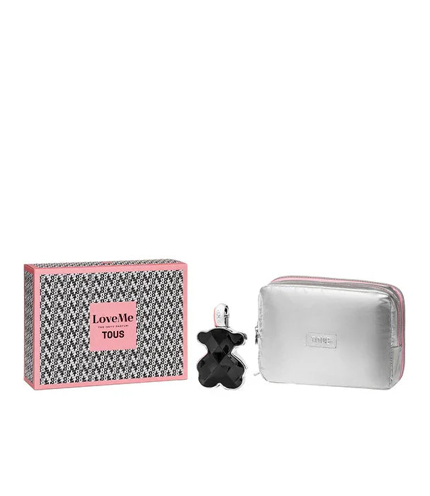 סט בושם LoveMe TOUS עם תיק קוסמטיקה ותיבה מעוצבת, מוצג על רקע לבן, באתר CHOZEN