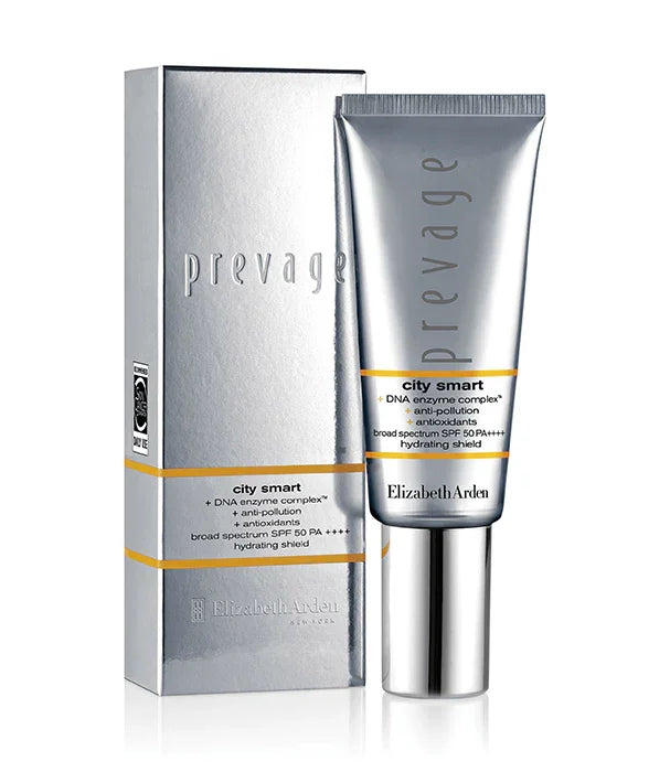 קרם הגנה אנטי אייג'ינג של Elizabeth Arden Prevage City Smart, SPF 50, לצד האריזה, מבית CHOZEN