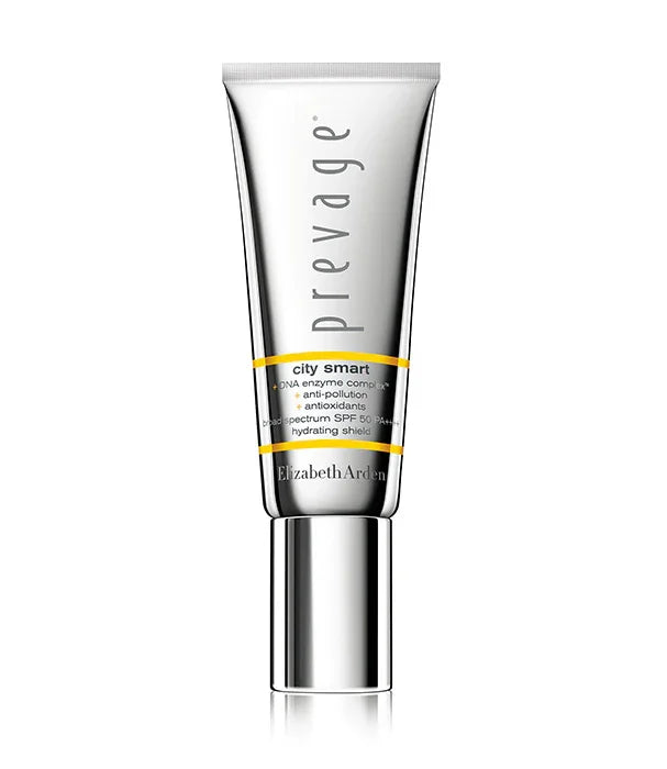 קרם הגנה עירוני Elizabeth Arden Prevage City Smart SPF 50 בעיצוב כסוף, מוצר טיפוח מוביל ב-CHOZEN