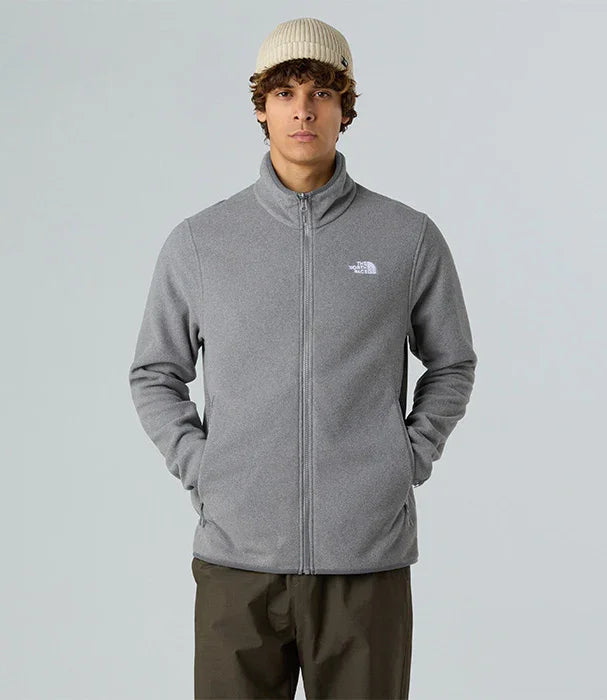 גבר לובש פליז אפור של The North Face עם רוכסן מלא, אופנה לגברים ב-CHOZEN