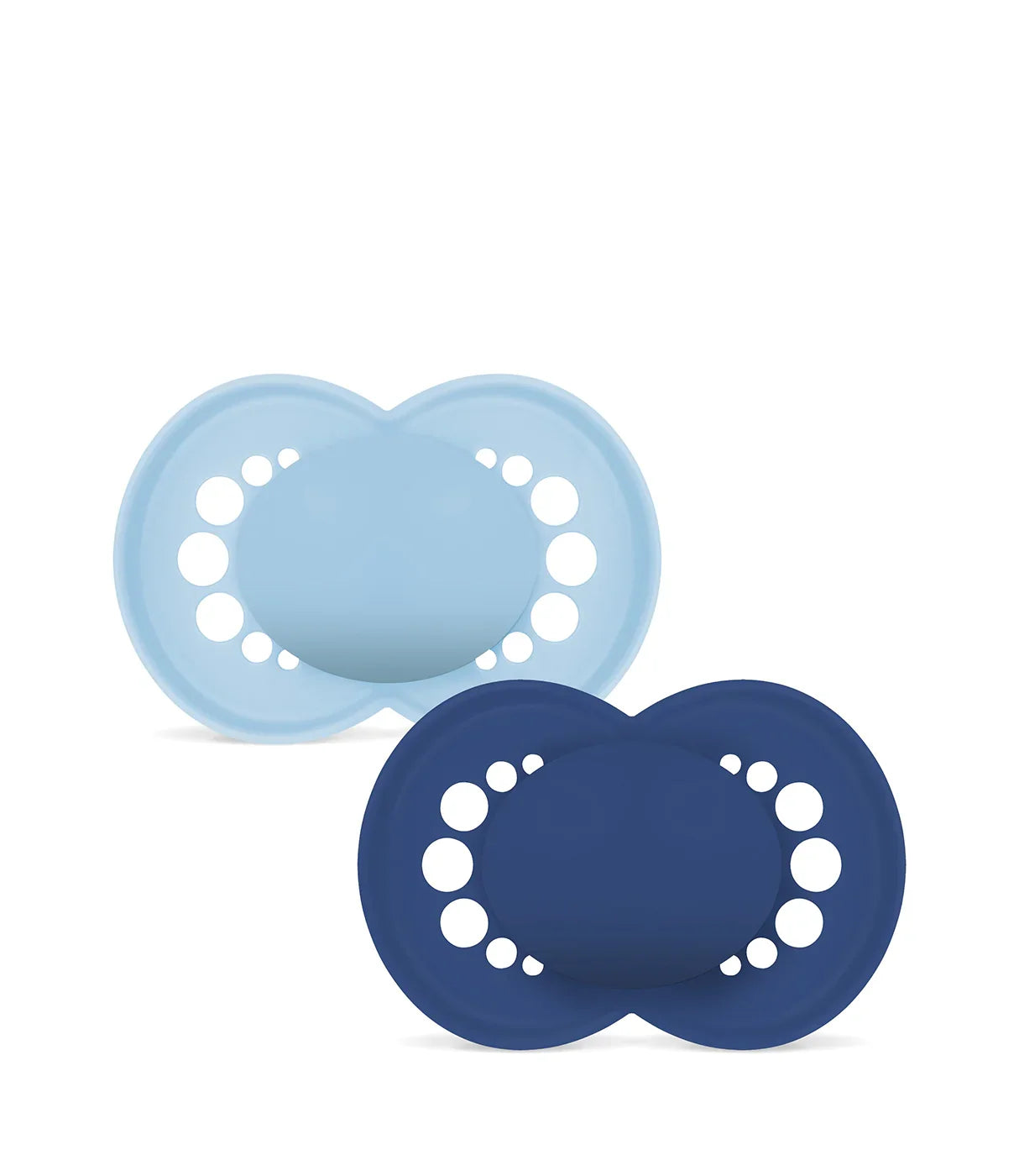 מוצצים לתינוק בצבע תכלת וכחול כהה, עיצוב אוורירי עם חורים, אביזרי תינוקות