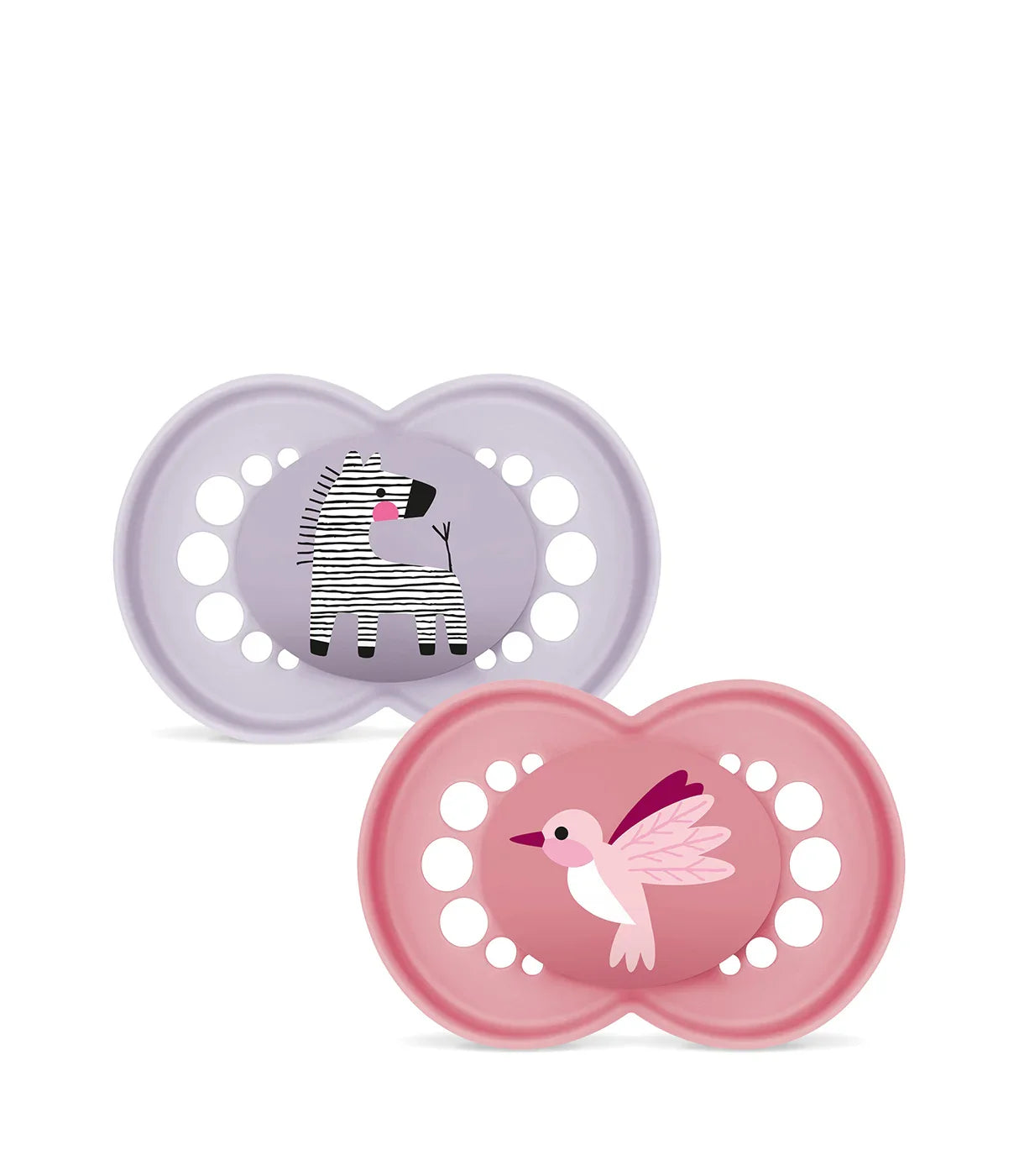 מוצצים לתינוק עם ציור זברה סגול וציפור ורודה, עיצוב חמוד ובטיחותי