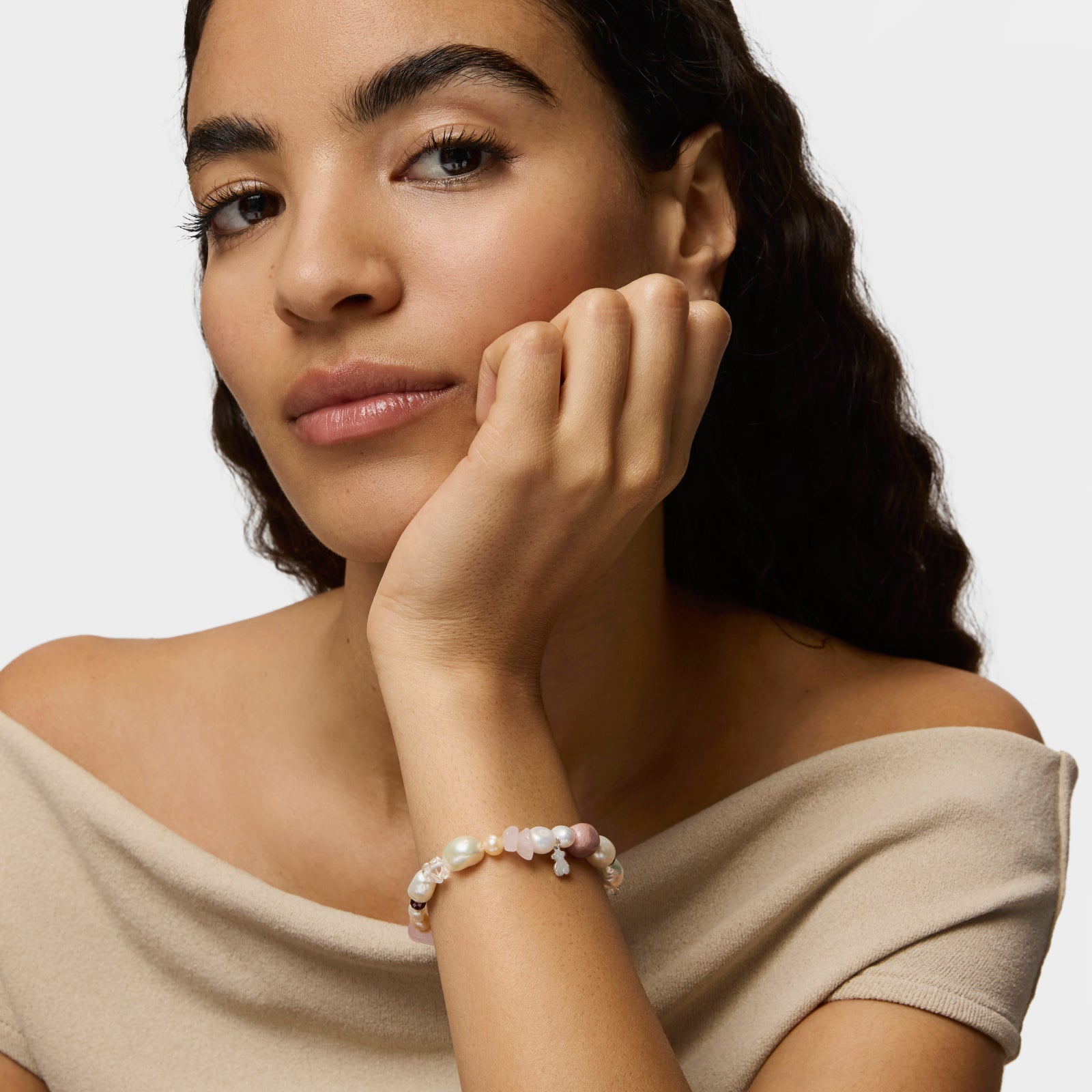 טואוס צמיד אבני חן ופנינים Pearls מכסף