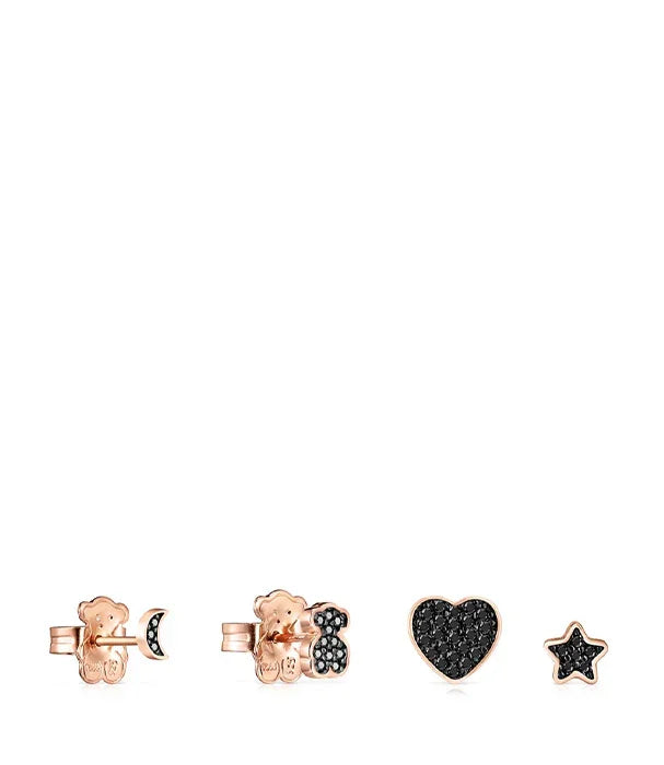 עגילי דובון, ירח, לב וכוכב בזהב עם אבני חן שחורות, תכשיטים יוקרתיים CHOZEN