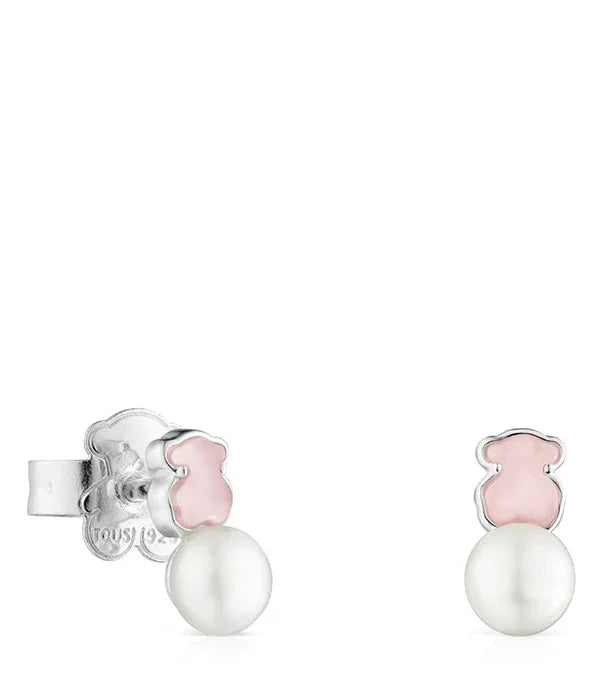 עגילי כסף עם פנינה ותליון דובי ורוד ממותג יוקרה באתר CHOZEN