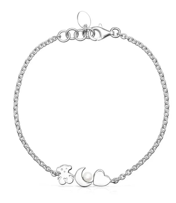 צמיד כסף עדין עם דובון, ירח, פנינה ולב, תכשיט אופנתי CHOZEN מבית קבוצת אלפא